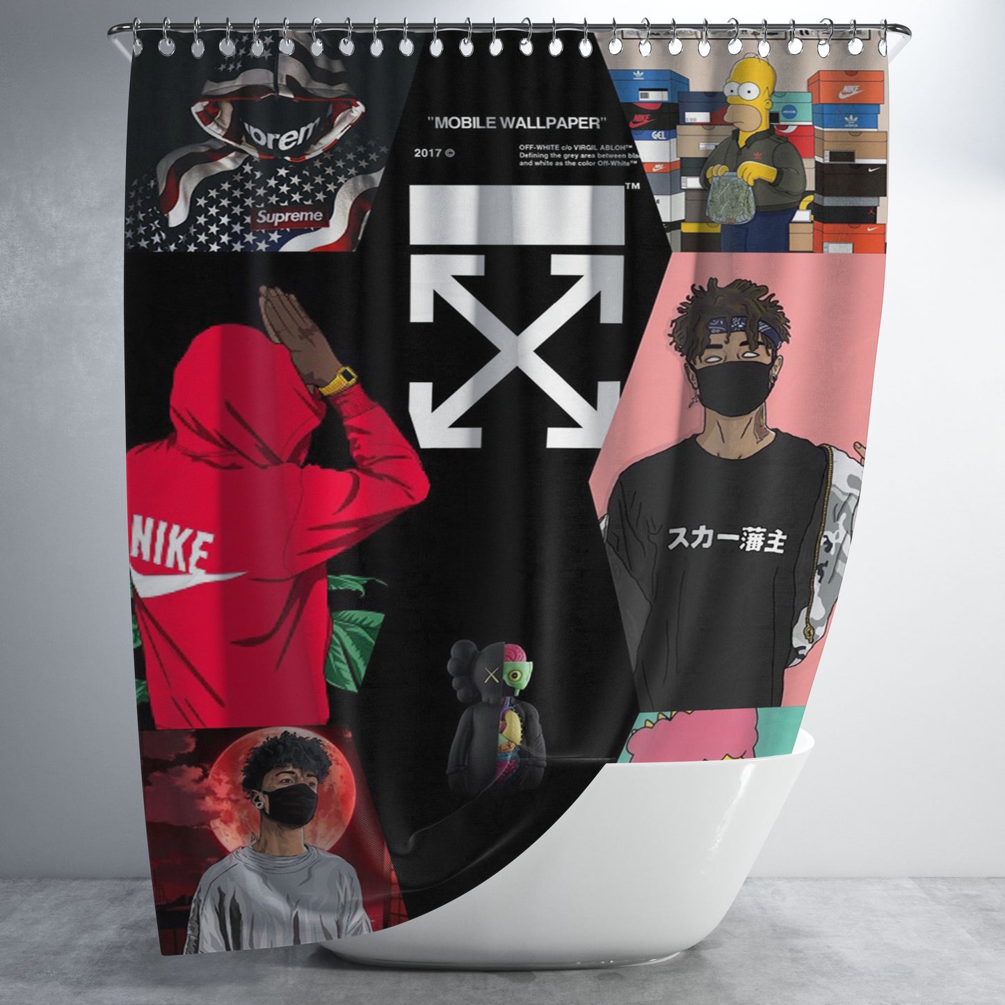 Bart Simpson Off White Kakashi Hatake Hypebeast Bathroom Shower Curtain Fabric Waterproof | 66 X 72 Inch