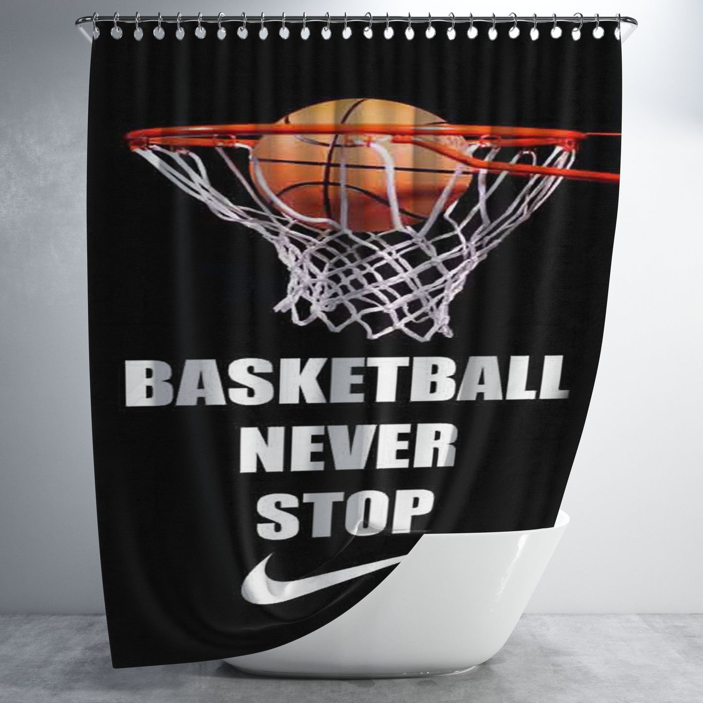 Basketball Never Stop Nike Bathroom Shower Curtain Fabric Waterproof | 66 X 72 Inch