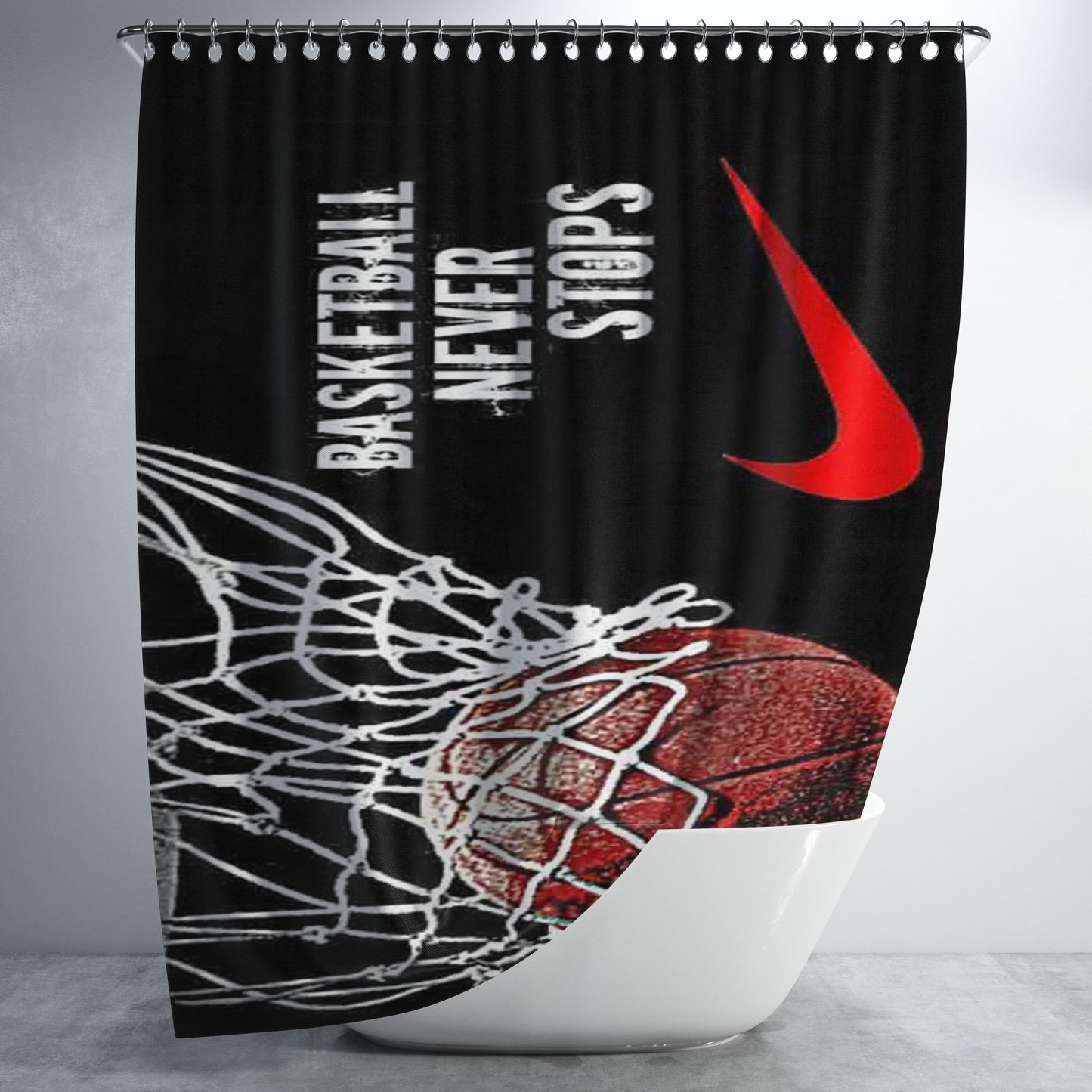Basketball Never Stops Nike Bathroom Shower Curtain Fabric Waterproof | 66 X 72 Inch