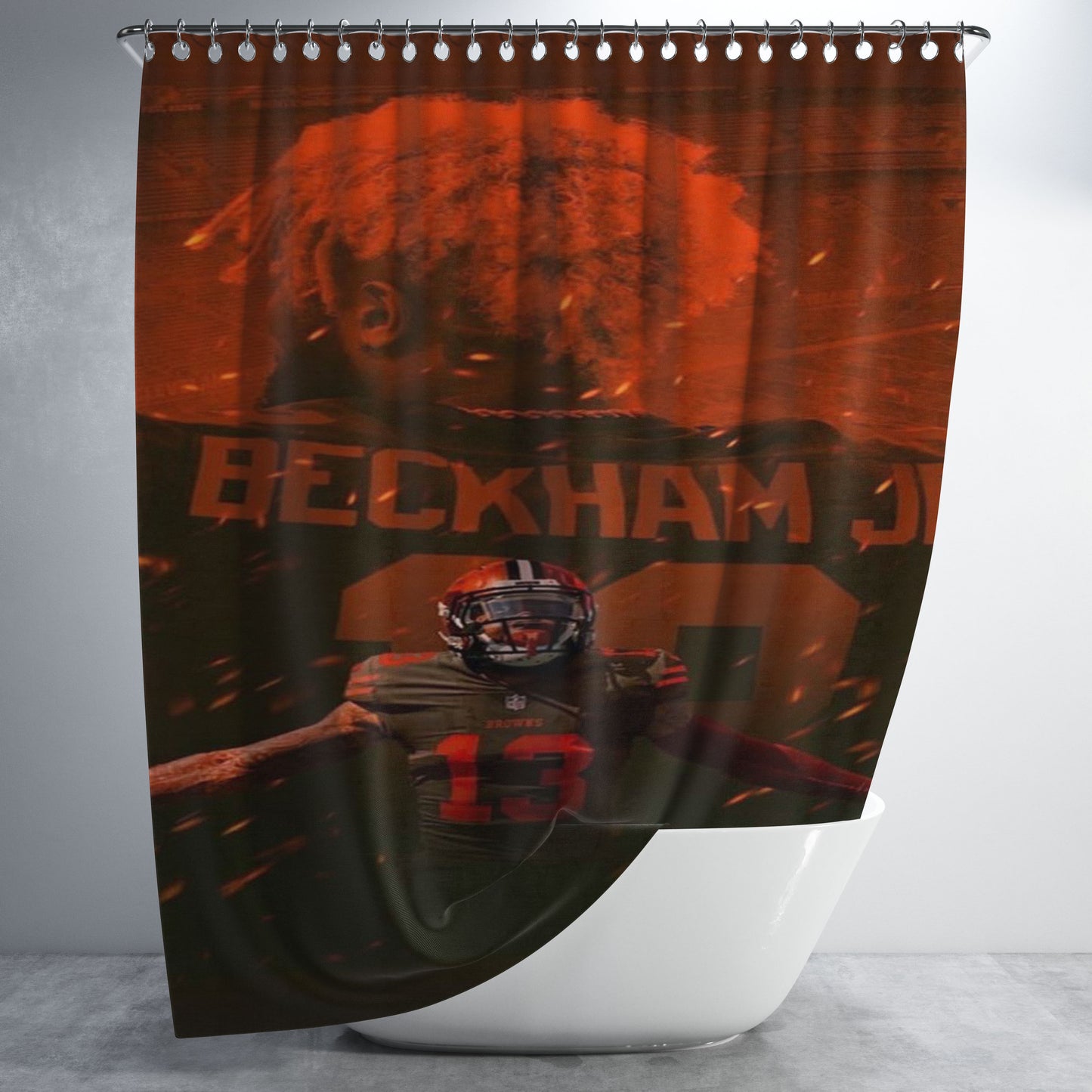 Beckham Jr Orange Cleveland Brown Wallpaper Bathroom Shower Curtain Fabric Waterproof | 66 X 72 Inch