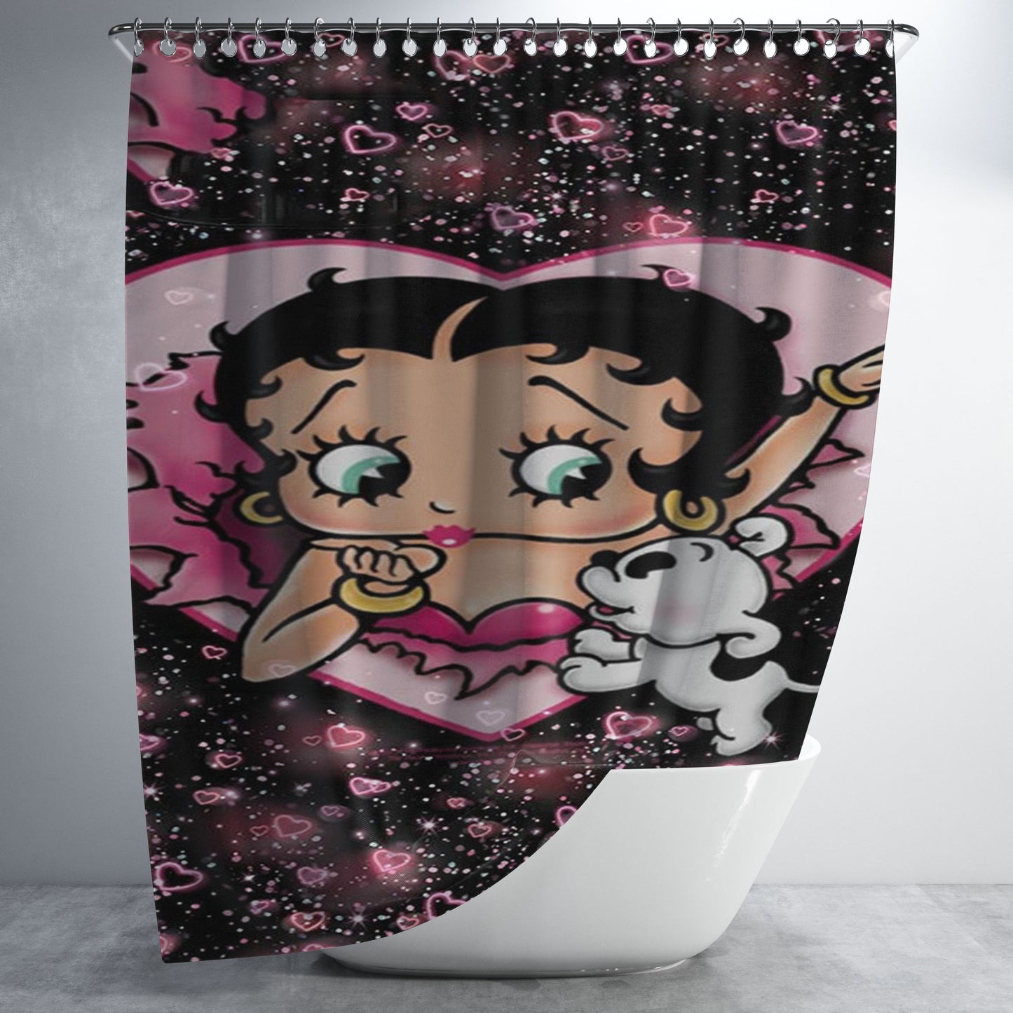 Betty Boop Cut Love Bathroom Shower Curtain Fabric Waterproof | 66 X 72 Inch