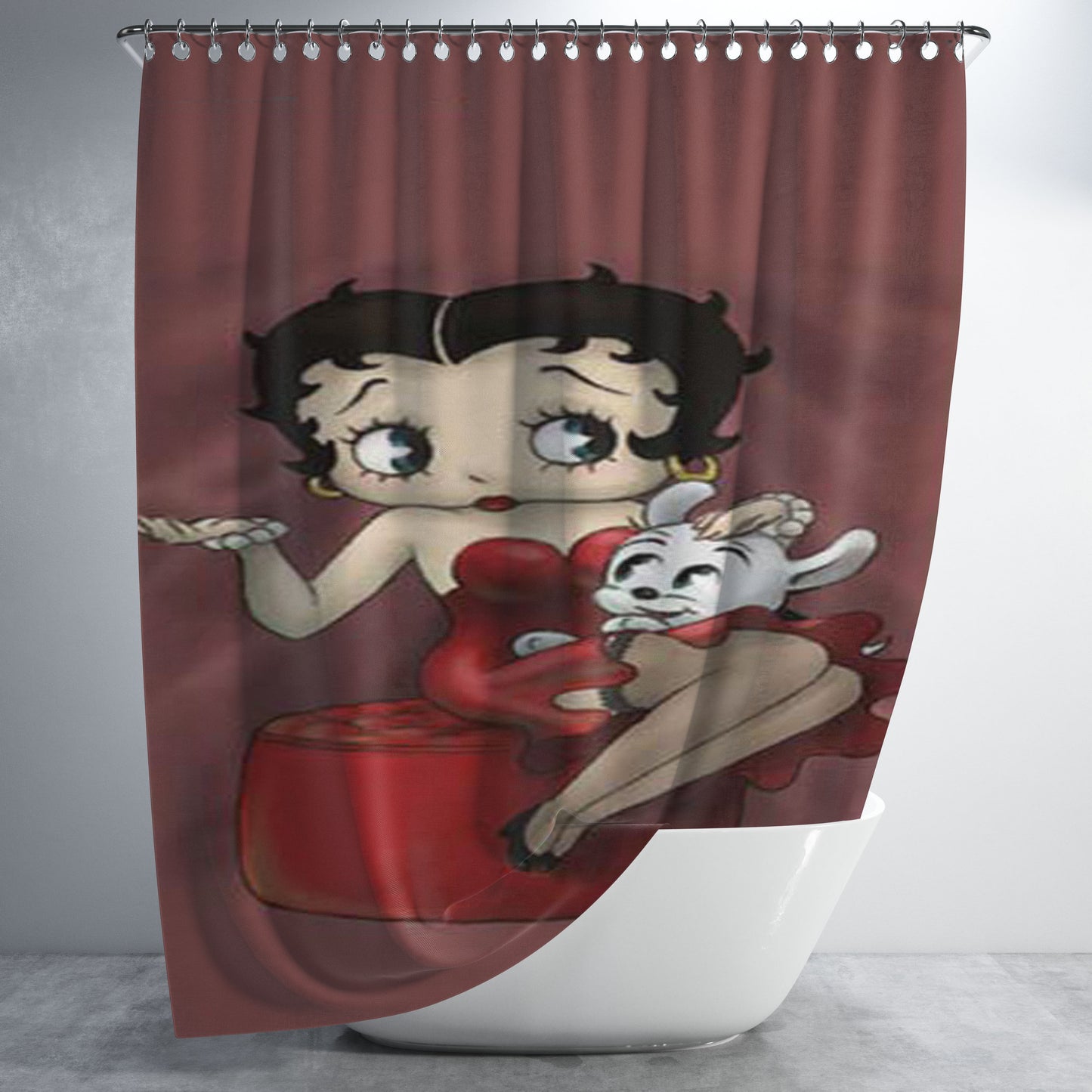 Betty Boop With Dog Small Bathroom Shower Curtain Fabric Waterproof | 66 X 72 Inch