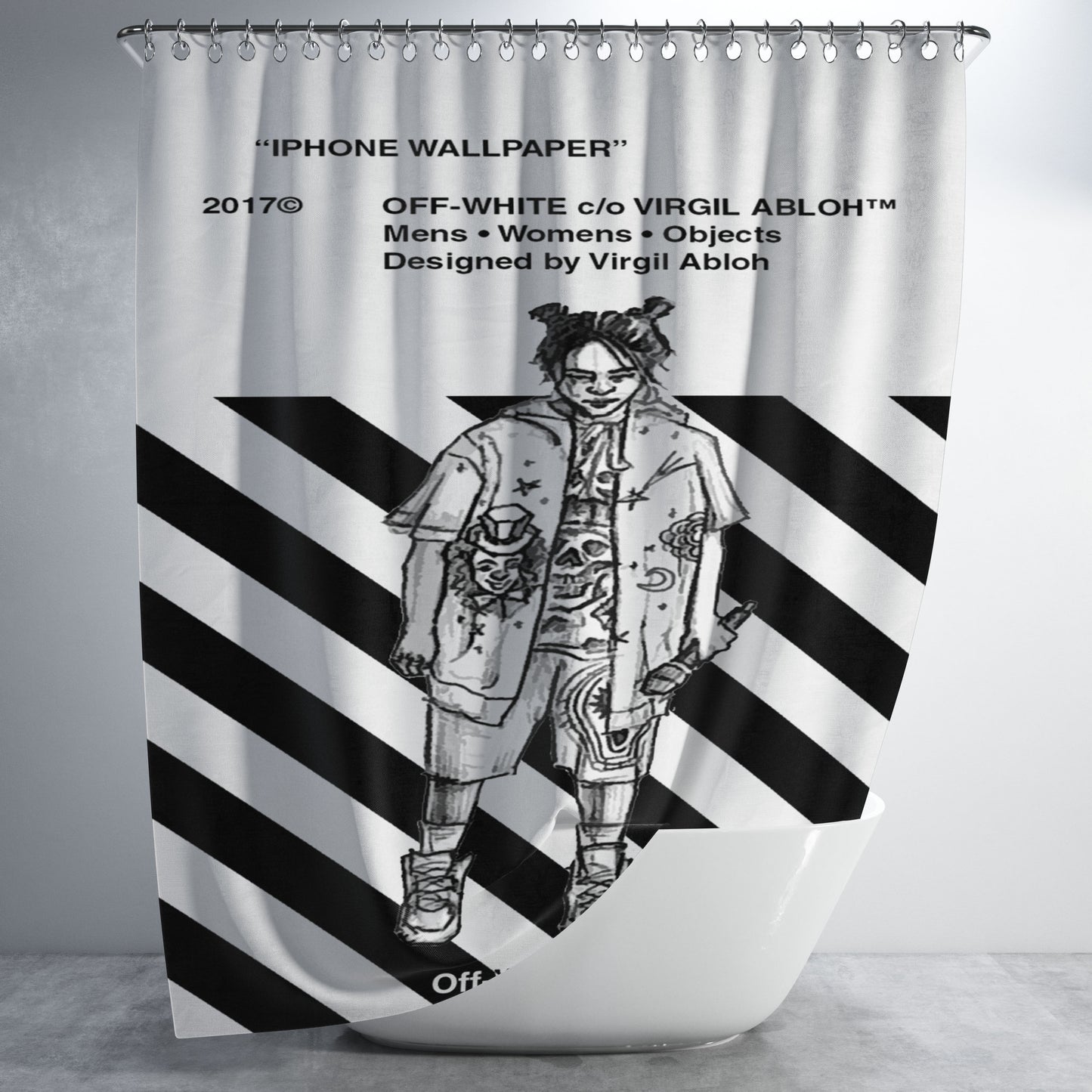 Billie Eilish Off White Virgil Abloh Bathroom Shower Curtain Fabric Waterproof | 66 X 72 Inch