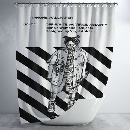 Personalized Billie Eilish Off White Virgil Abloh Shower Curtain Farmhouse Bathroom Decor