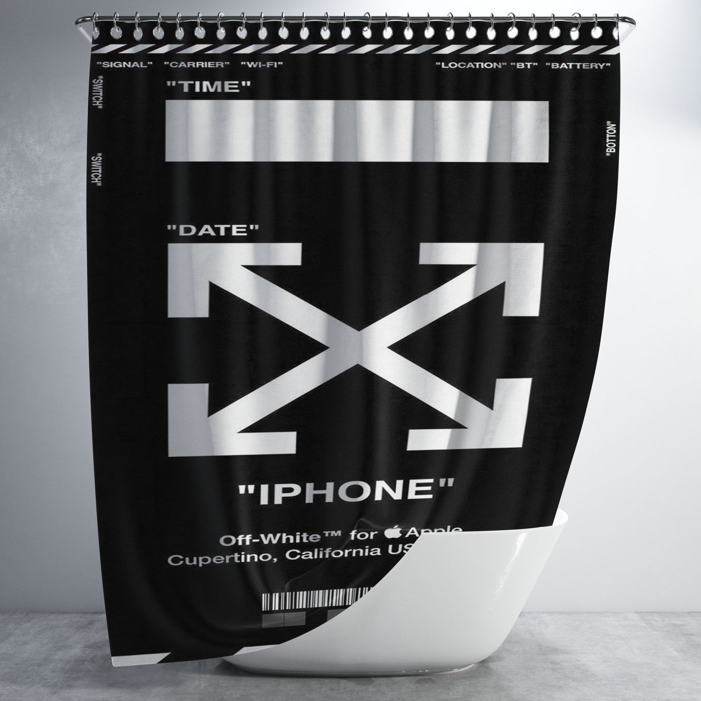 Black Off White Virgil Abloh Arrow Bathroom Shower Curtain Fabric Waterproof | 66 X 72 Inch