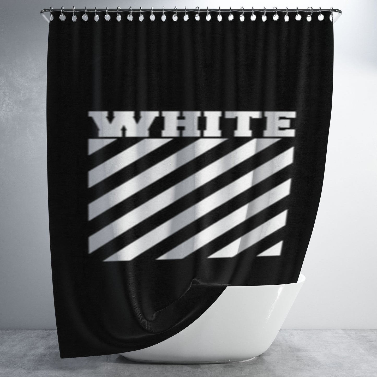 Black Off White Bathroom Shower Curtain Fabric Waterproof | 66 X 72 Inch