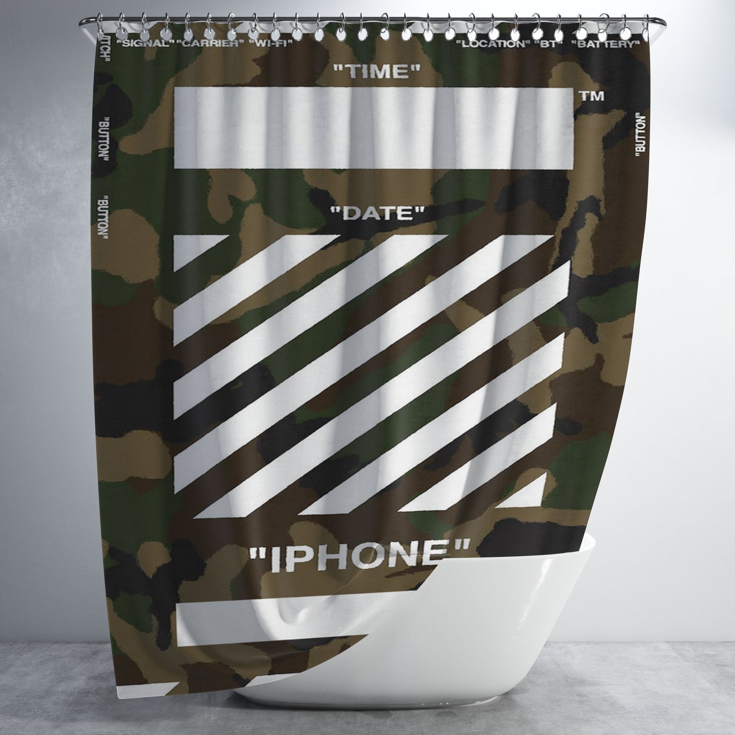Camouflage Off White Style Bathroom Shower Curtain Fabric Waterproof | 66 X 72 Inch