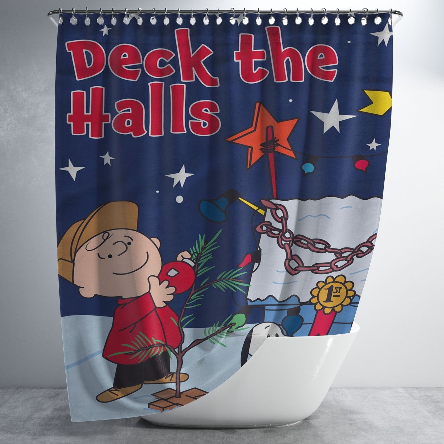 Charlie Brown Christmas Tree Bathroom Shower Curtain Fabric Waterproof | 66 X 72 Inch