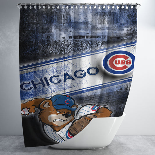 Personalized Chicago Cubs Bears Grunge Shower Curtain Farmhouse Bathroom Decor
