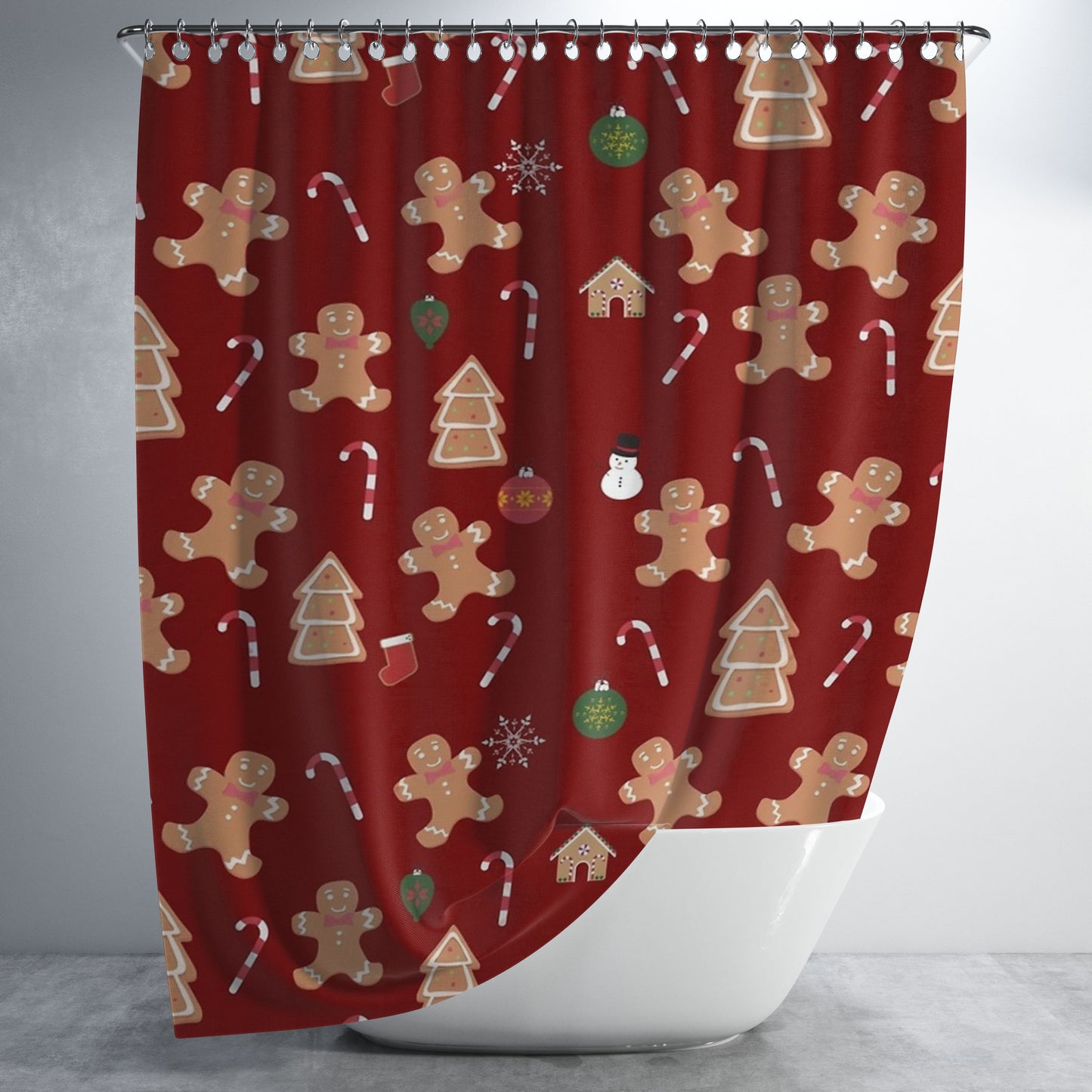Christmas Gingerbread Cookies Bathroom Shower Curtain Fabric Waterproof | 66 X 72 Inch
