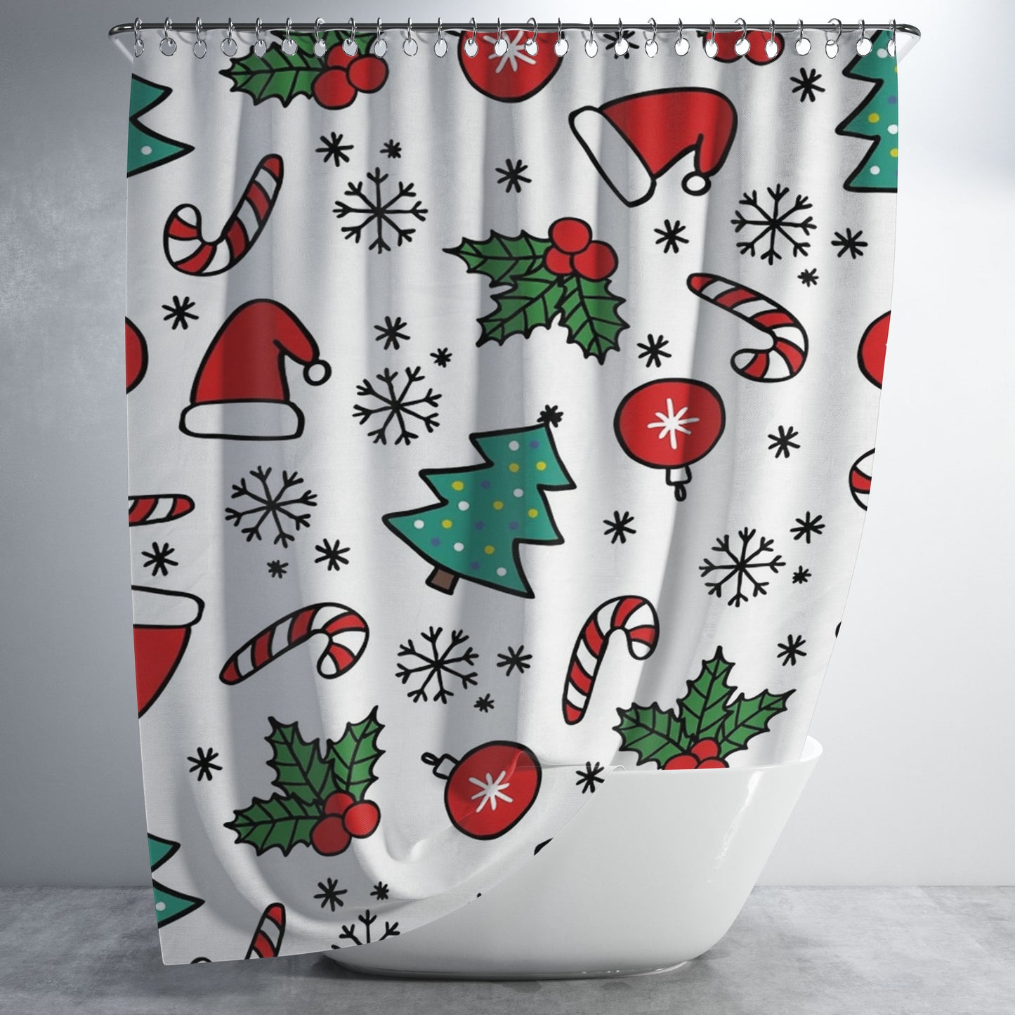 Christmas Pattern Bathroom Shower Curtain Fabric Waterproof | 66 X 72 Inch
