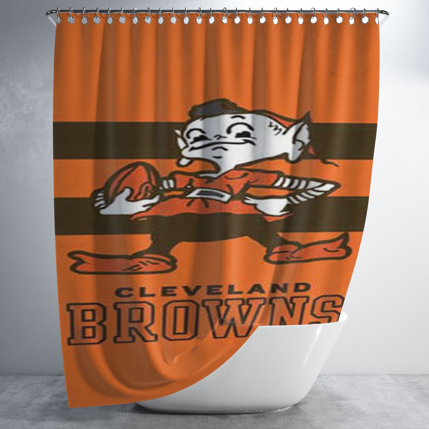 Cleveland Browns Original Stripes Bathroom Shower Curtain Fabric Waterproof | 66 X 72 Inch