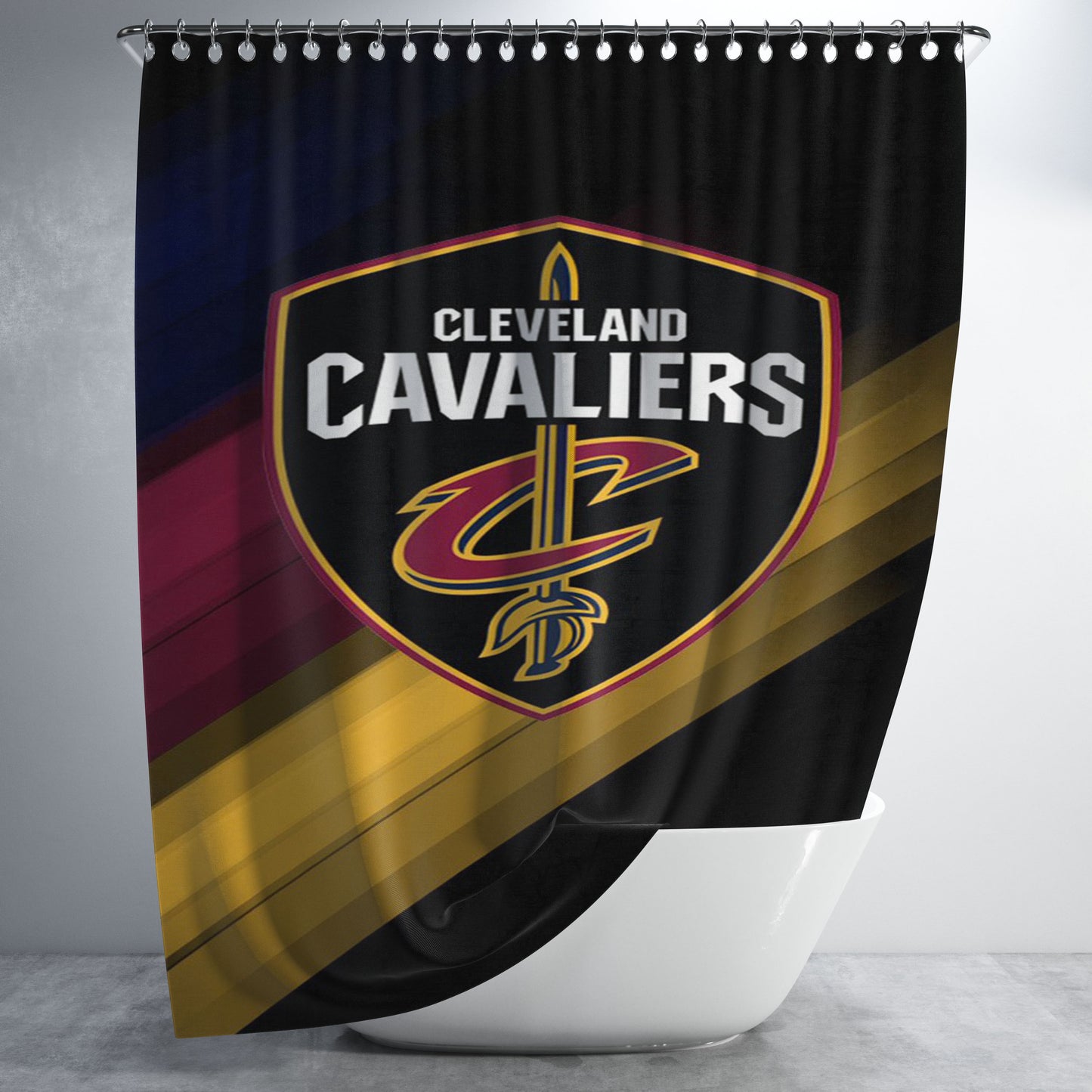 Cleveland Cavaliers Logo Wallpaper Bathroom Shower Curtain Fabric Waterproof | 66 X 72 Inch