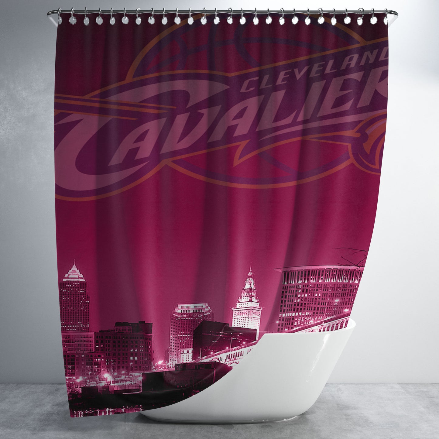 Cleveland Cavaliers Night City Bathroom Shower Curtain Fabric Waterproof | 66 X 72 Inch
