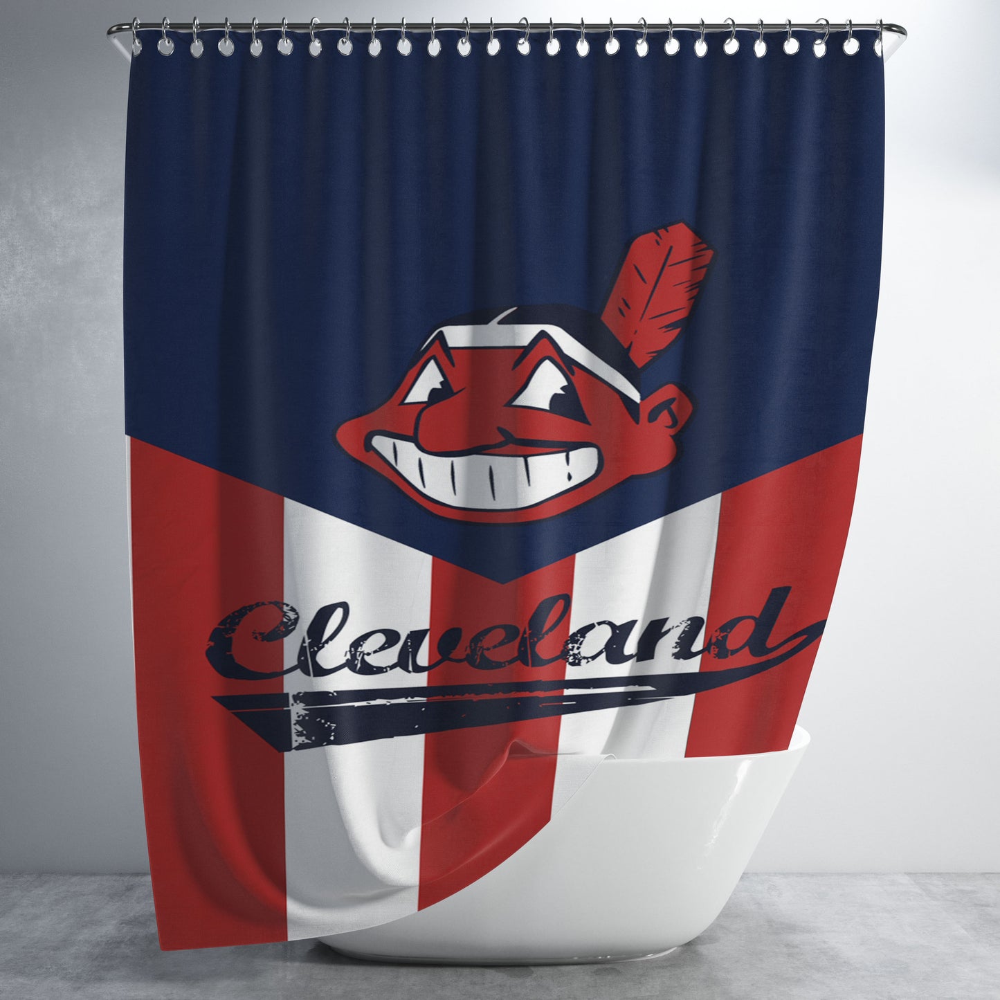 Cleveland Indians Flag Bathroom Shower Curtain Fabric Waterproof | 66 X 72 Inch