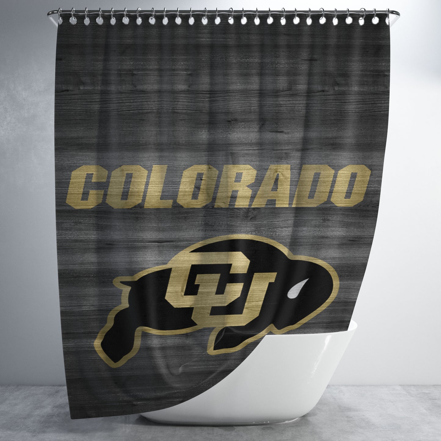 Colorado Buffaloes University Logo Dark Wood Bathroom Shower Curtain Fabric Waterproof | 66 X 72 Inch