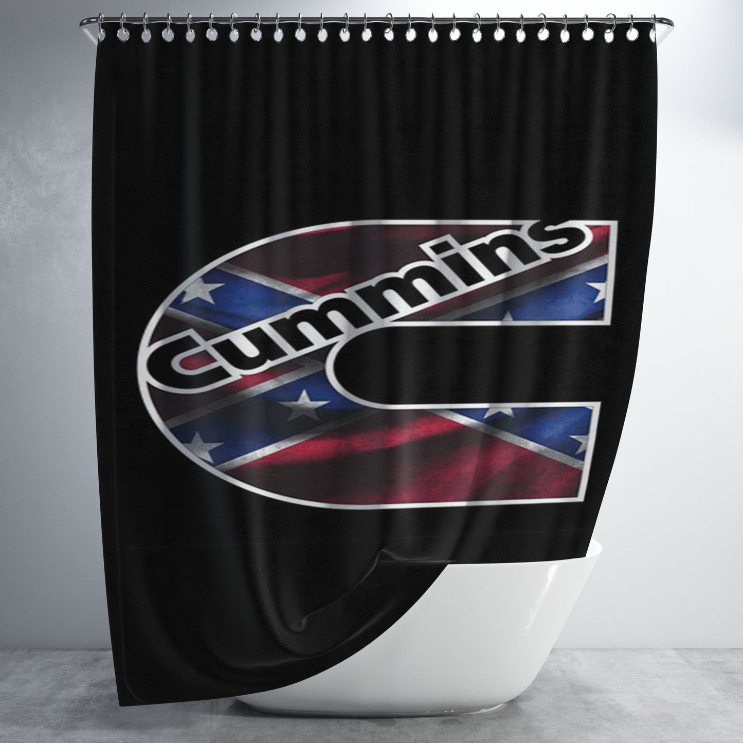 Cummins Flag Logo Bathroom Shower Curtain Fabric Waterproof | 66 X 72 Inch