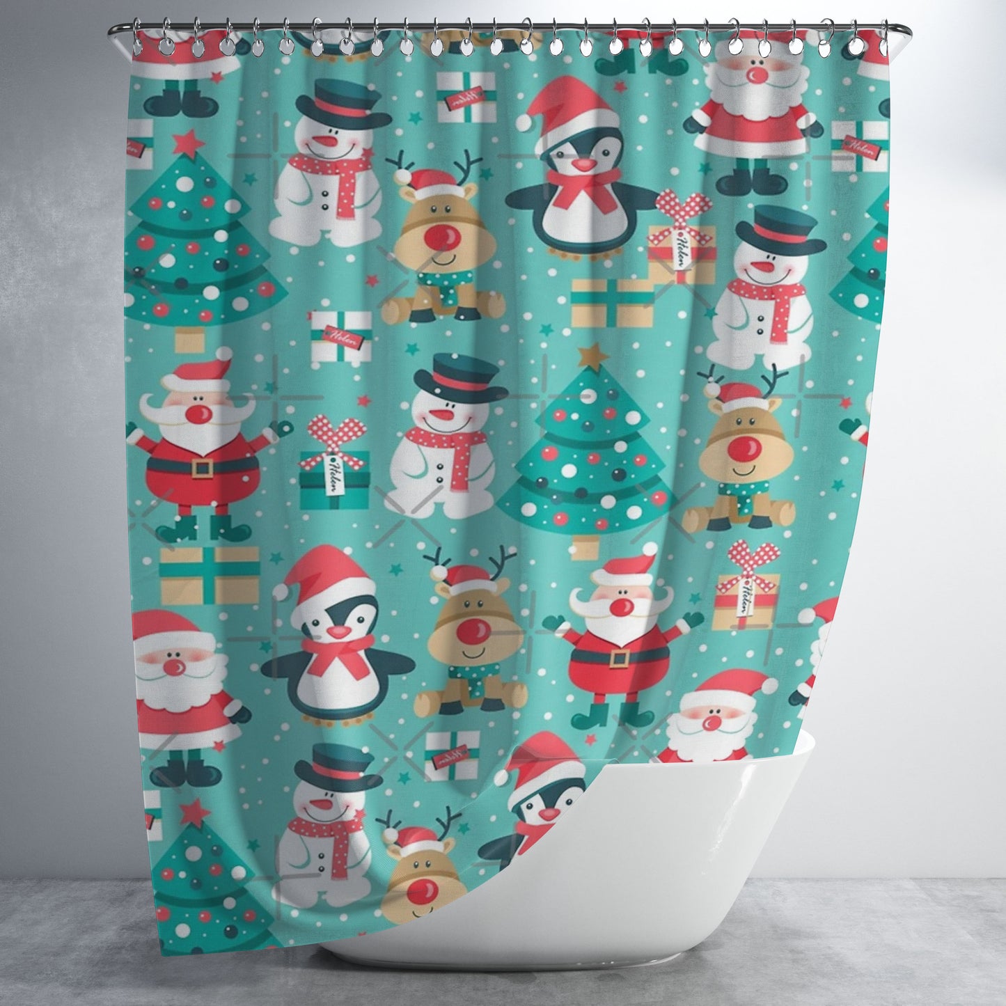 Cute Christmas Bathroom Shower Curtain Fabric Waterproof | 66 X 72 Inch