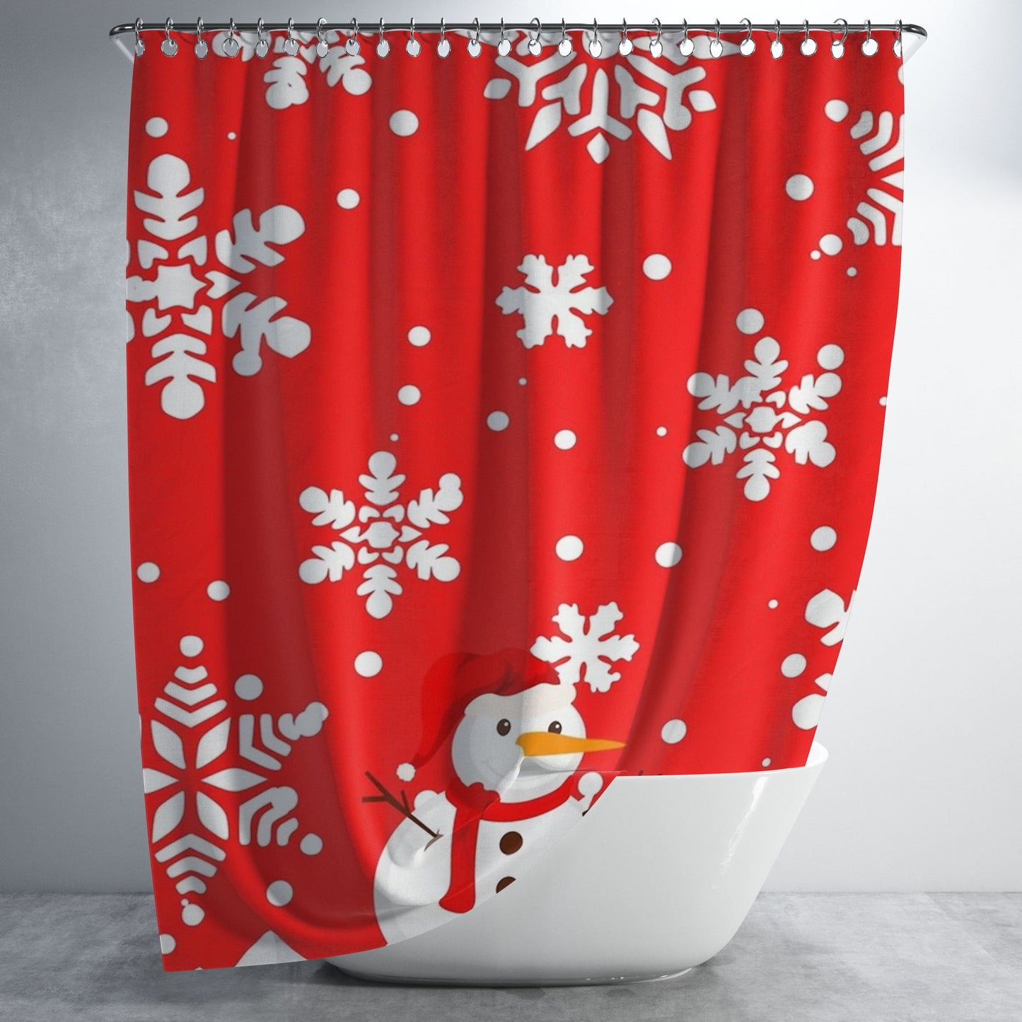 Cute Snowman Design For Christmas And Winter Bathroom Shower Curtain Fabric Waterproof | 66 X 72 Inch