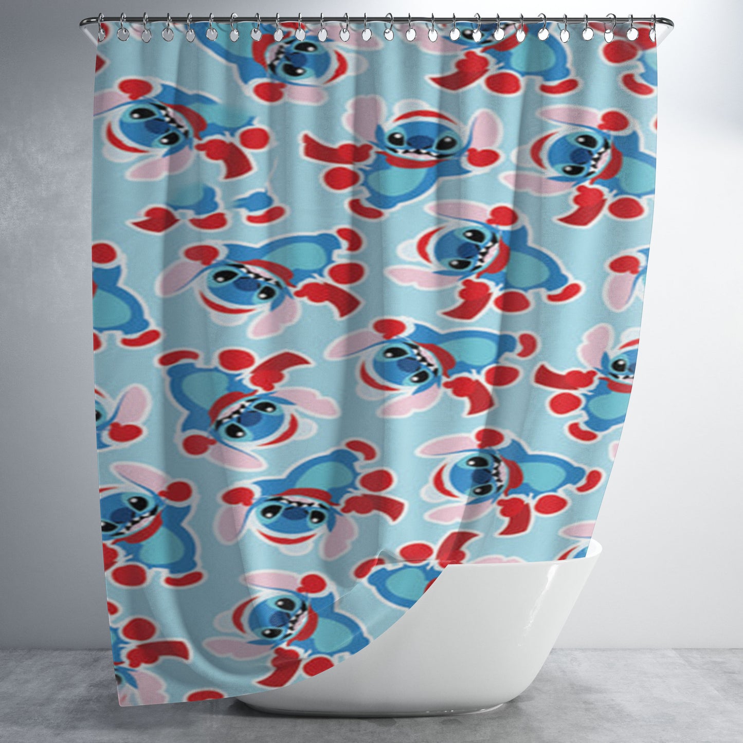 Disney Christmas Blue Alien Christmas Pattern Bathroom Shower Curtain Fabric Waterproof | 66 X 72 Inch