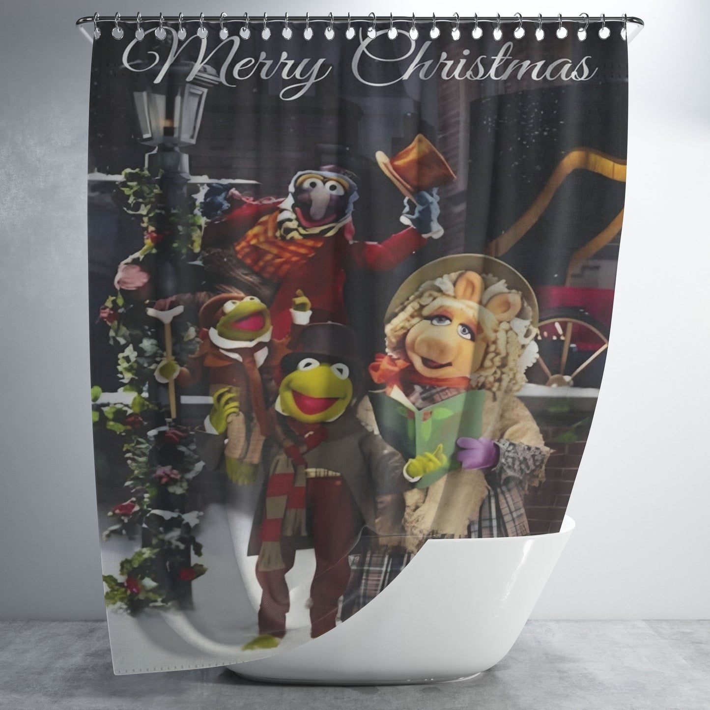 Disney The Muppets Playing The Christmas Carol Bathroom Shower Curtain Fabric Waterproof | 66 X 72 Inch