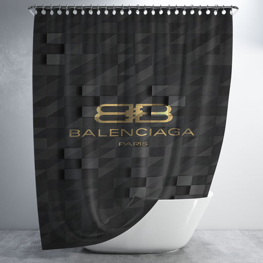 Personalized Gold Balenciaga Paris Black Prism Shower Curtain Farmhouse Bathroom Decor