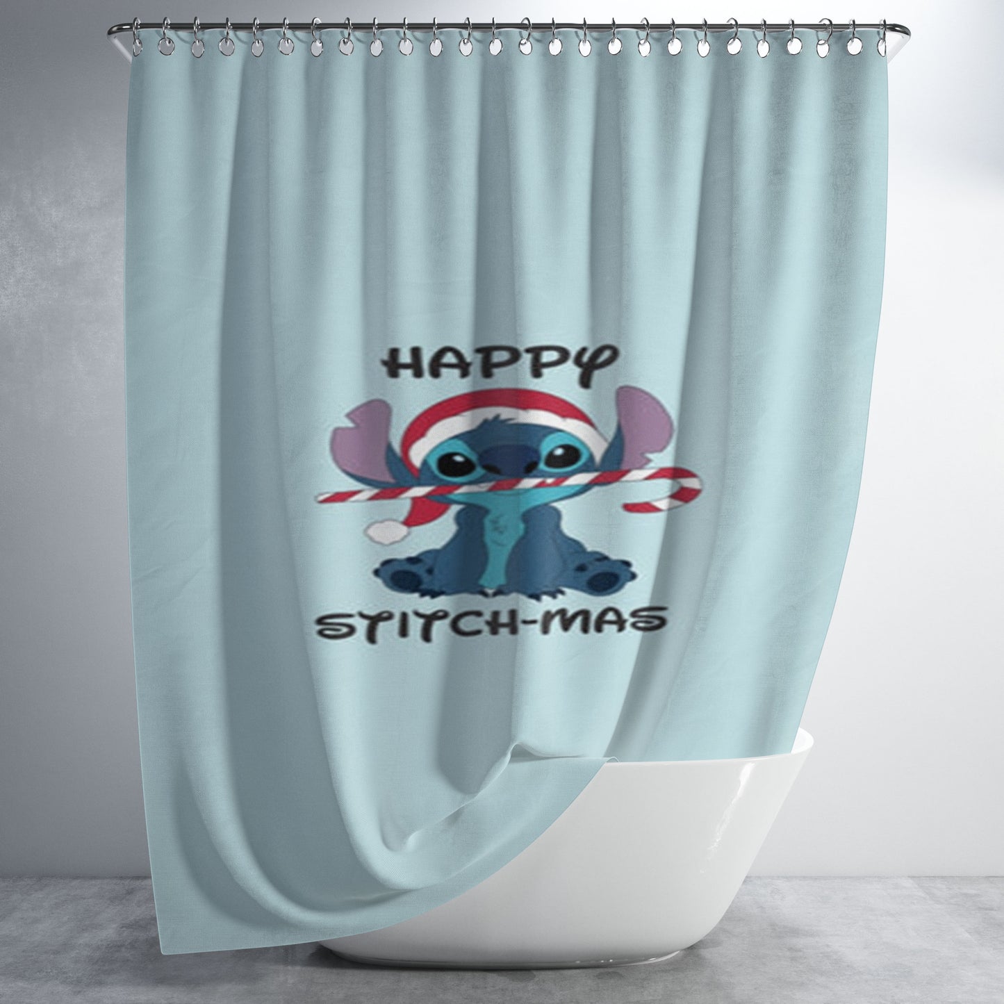 Happy Blue Alienmas - Christmas Bathroom Shower Curtain Fabric Waterproof | 66 X 72 Inch