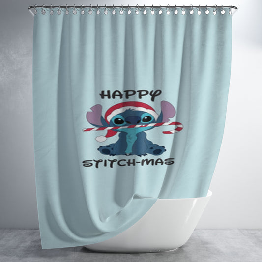 Personalized Happy Blue Alienmas - Christmas Shower Curtain Farmhouse Bathroom Decor