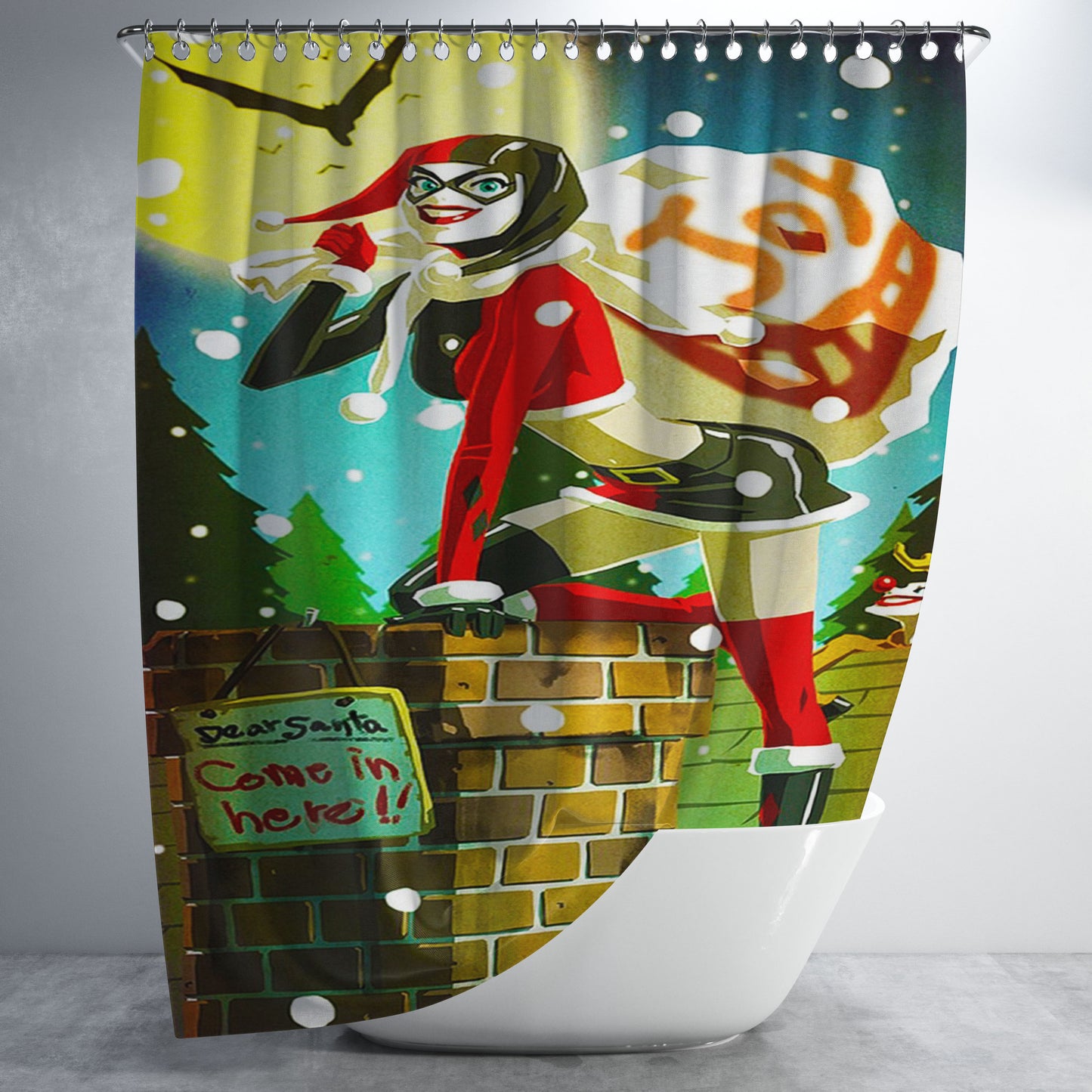 Harley Quinn Christmas Bathroom Shower Curtain Fabric Waterproof | 66 X 72 Inch
