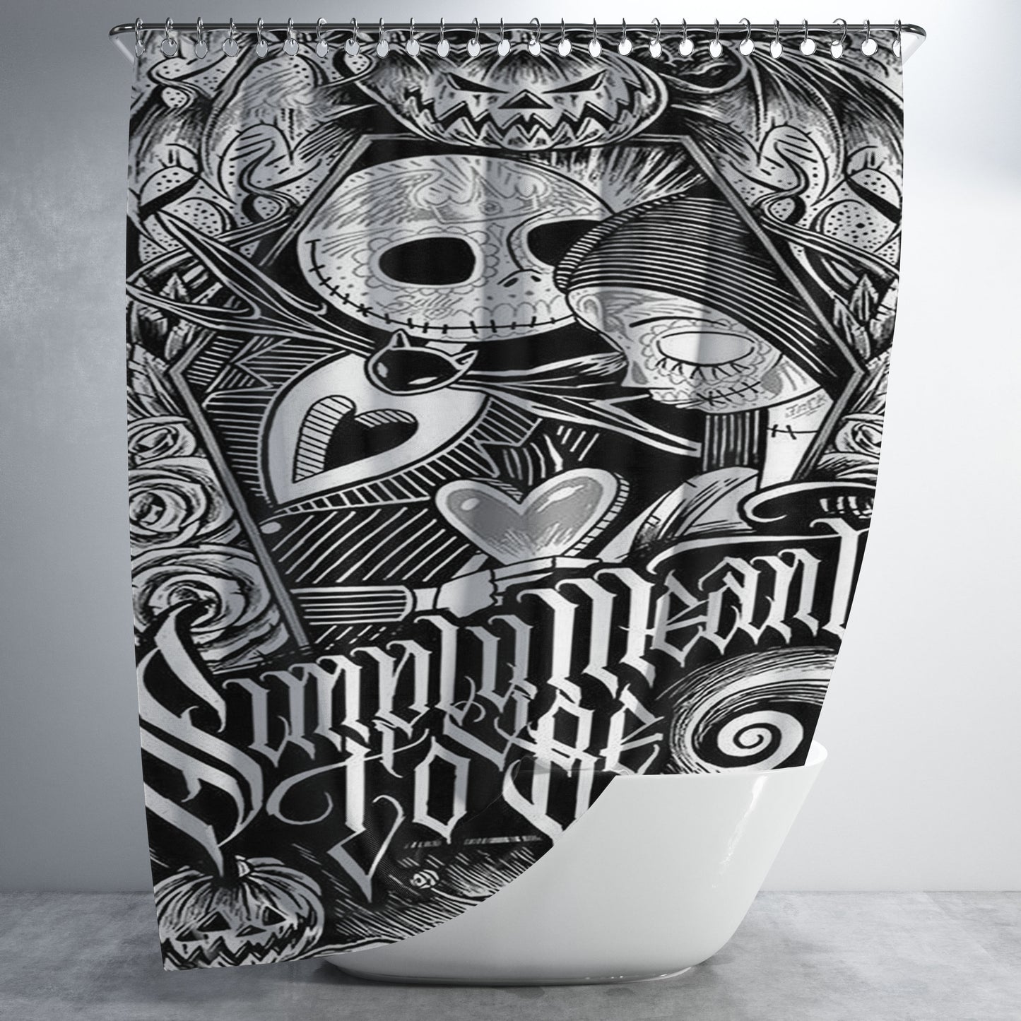 Jack And Sally Nightmare Before Christmas Bathroom Shower Curtain Fabric Waterproof | 66 X 72 Inch