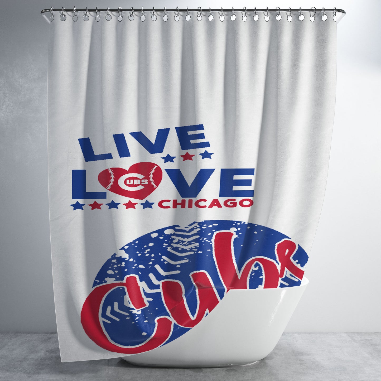 Live Love Chicago Cubs Bathroom Shower Curtain Fabric Waterproof | 66 X 72 Inch
