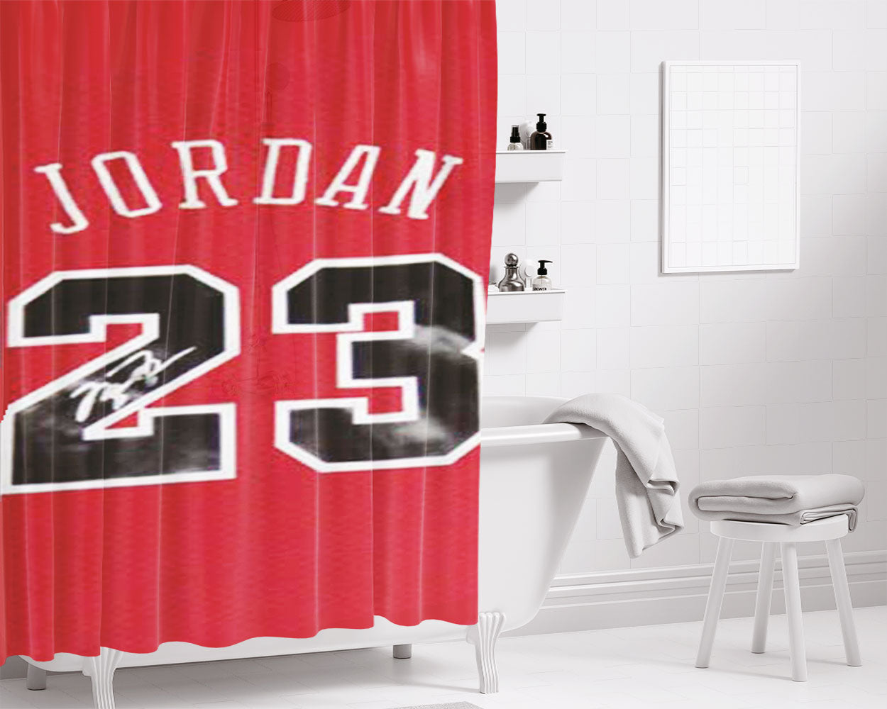 Michael Jordan Jersey Signed Bathroom Shower Curtain Fabric Waterproof | 66 X 72 Inch