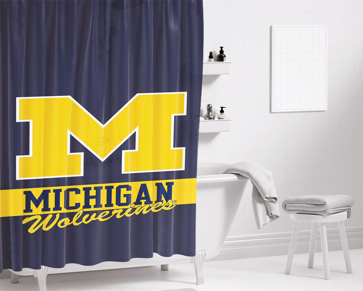 Michigan Wolverines Bathroom Shower Curtain Fabric Waterproof | 66 X 72 Inch