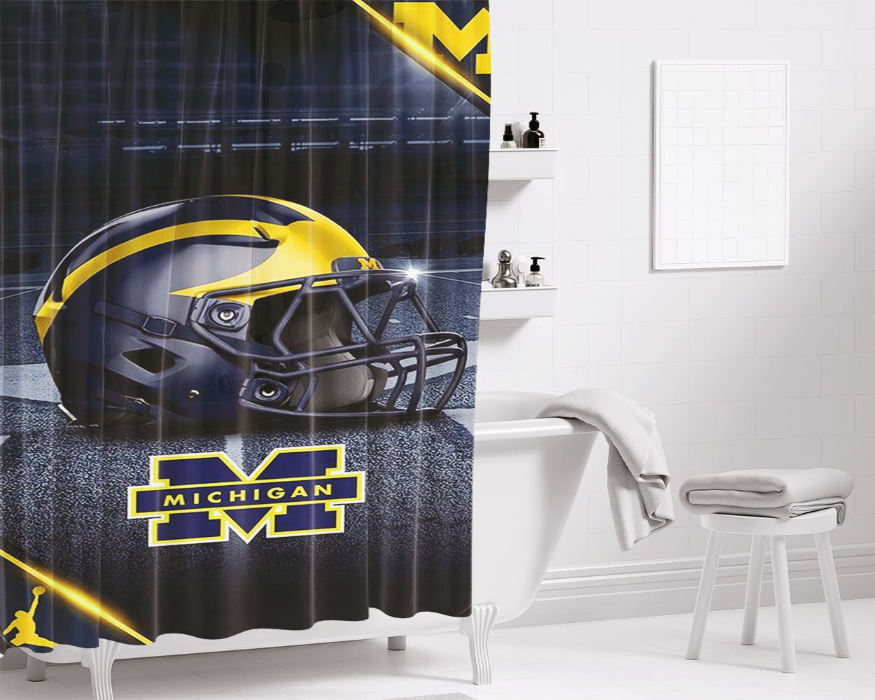 Michigan Wolverines Football Bathroom Shower Curtain Fabric Waterproof | 66 X 72 Inch