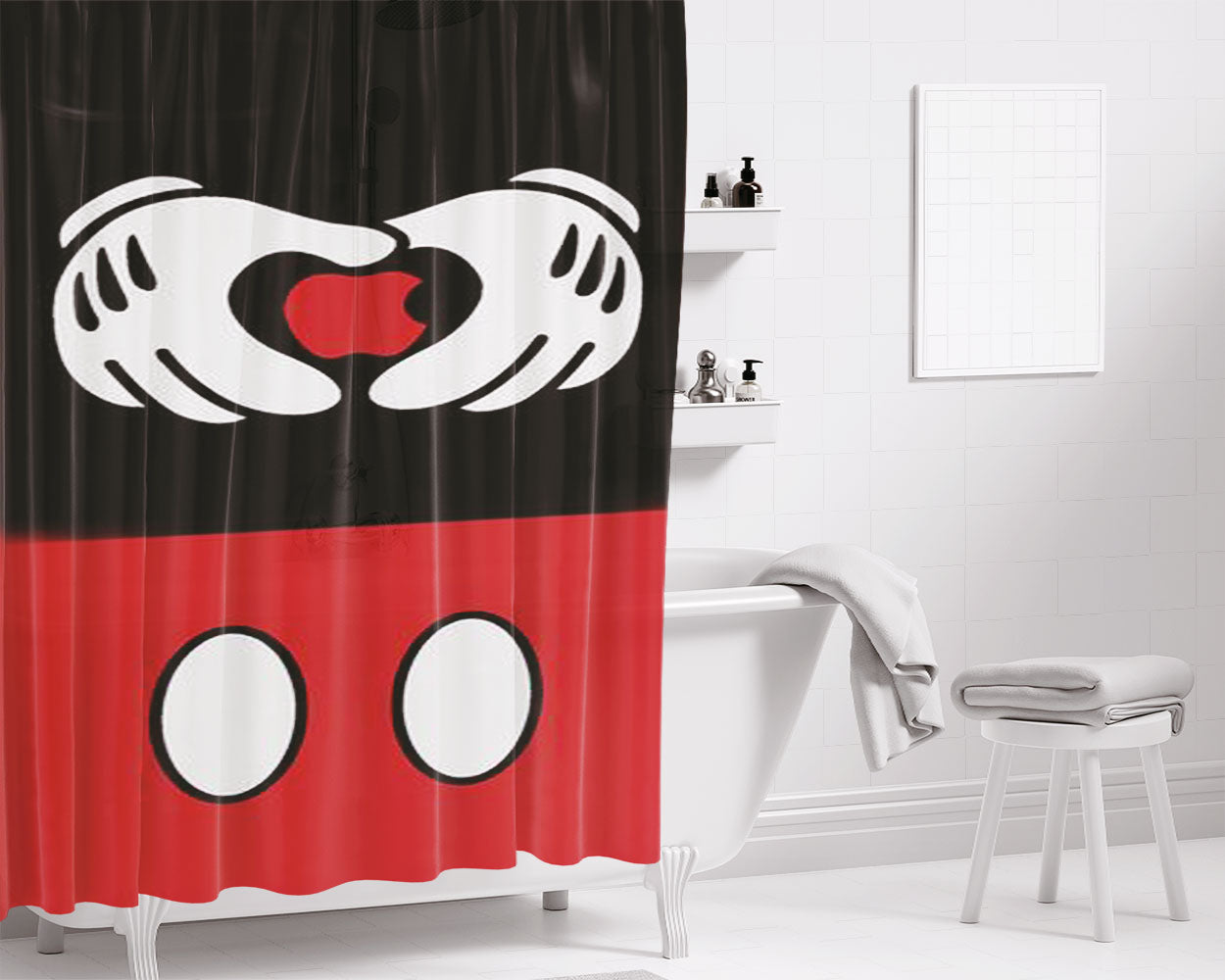 Mickey Mouse Disney Inspired Bathroom Shower Curtain Fabric Waterproof | 66 X 72 Inch