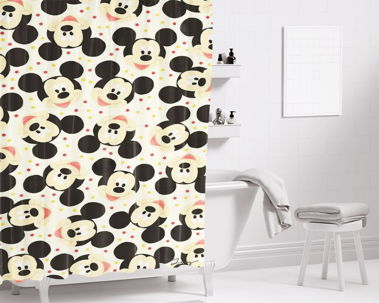 Mickey Mouse Disney Pattern Bathroom Shower Curtain Fabric Waterproof | 66 X 72 Inch