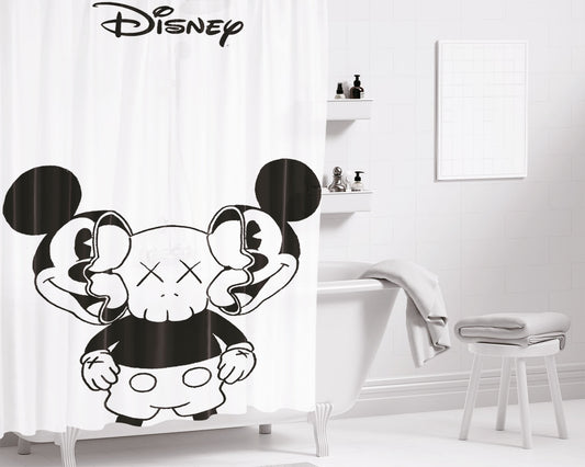 Mickey Mouse X Kaws Siluet Bw Bathroom Shower Curtain Fabric Waterproof