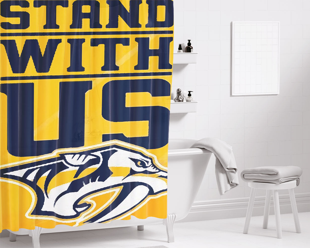 Nashville Predators Stand With Us Bathroom Shower Curtain Fabric Waterproof | 66 X 72 Inch