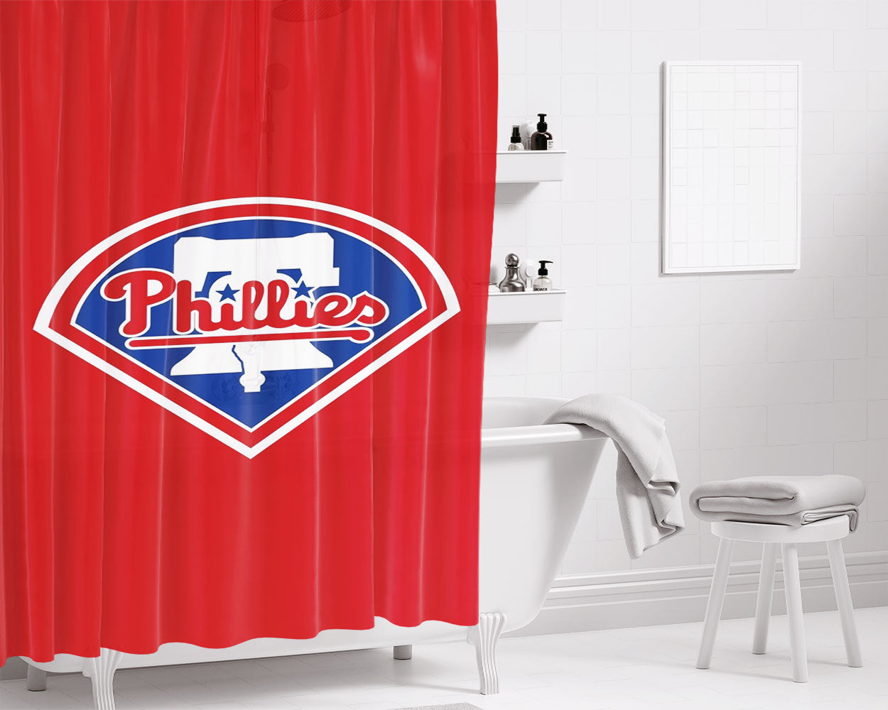 Philadelphia Phillies Logo Bathroom Shower Curtain Fabric Waterproof | 66 X 72 Inch