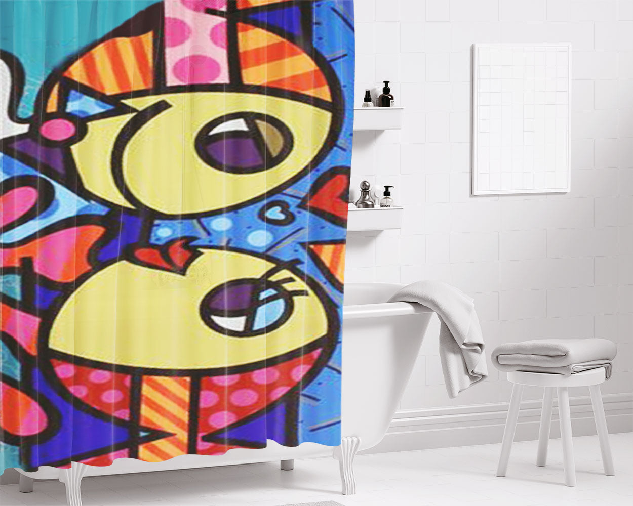 Romero Britto Fish Bathroom Shower Curtain Fabric Waterproof | 66 X 72 Inch