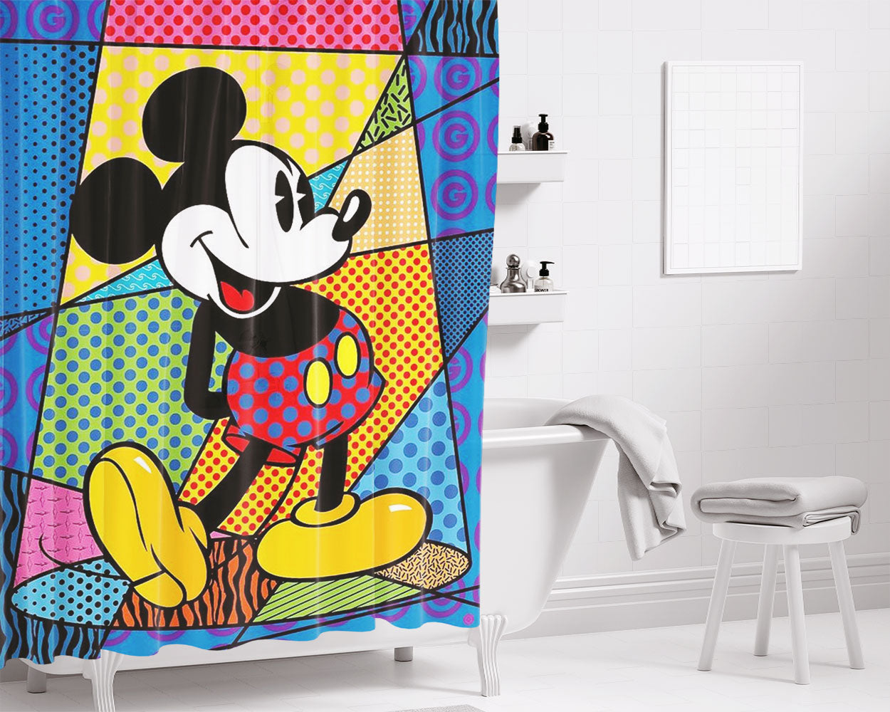 Romero Britto Mickey Mouse Bathroom Shower Curtain Fabric Waterproof | 66 X 72 Inch