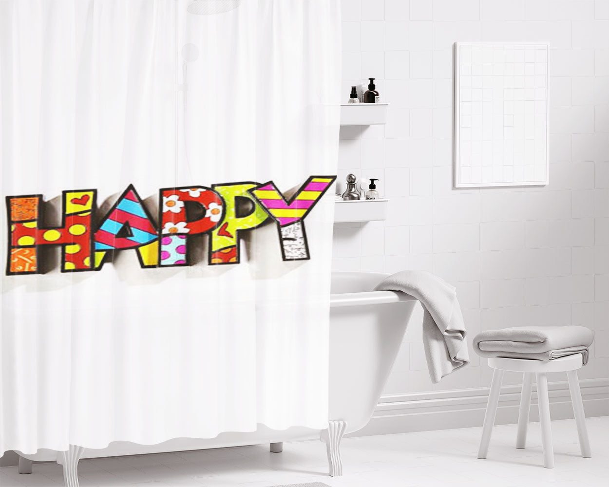 Romero Britto Pop Happy Bathroom Shower Curtain Fabric Waterproof | 66 X 72 Inch