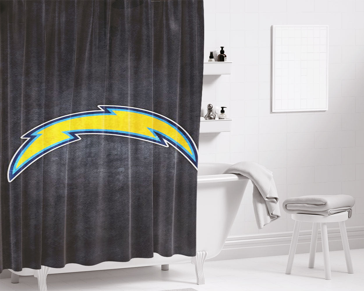 San Diego Chargers Black Bathroom Shower Curtain Fabric Waterproof | 66 X 72 Inch
