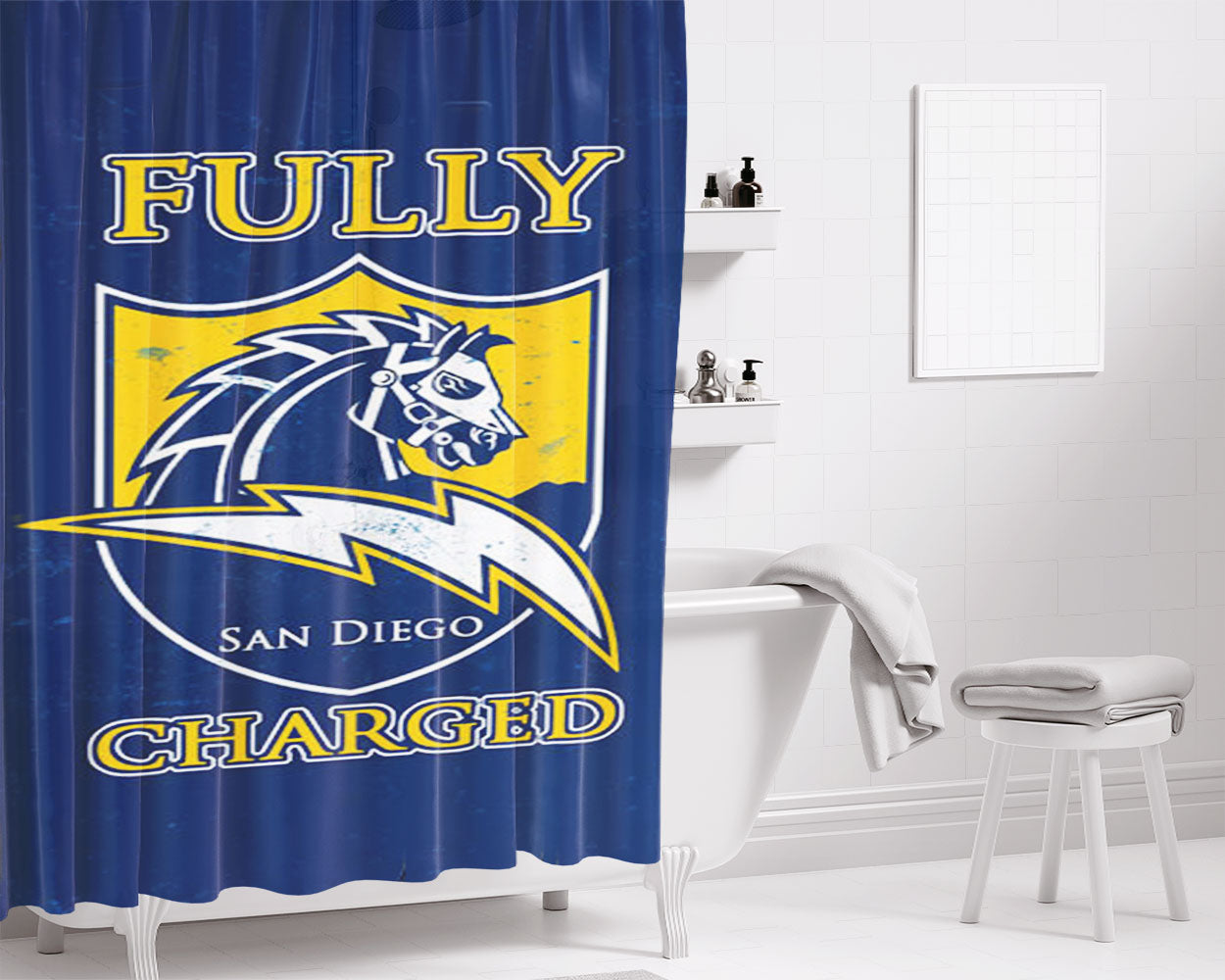 San Diego Chargers Fully Bathroom Shower Curtain Fabric Waterproof | 66 X 72 Inch