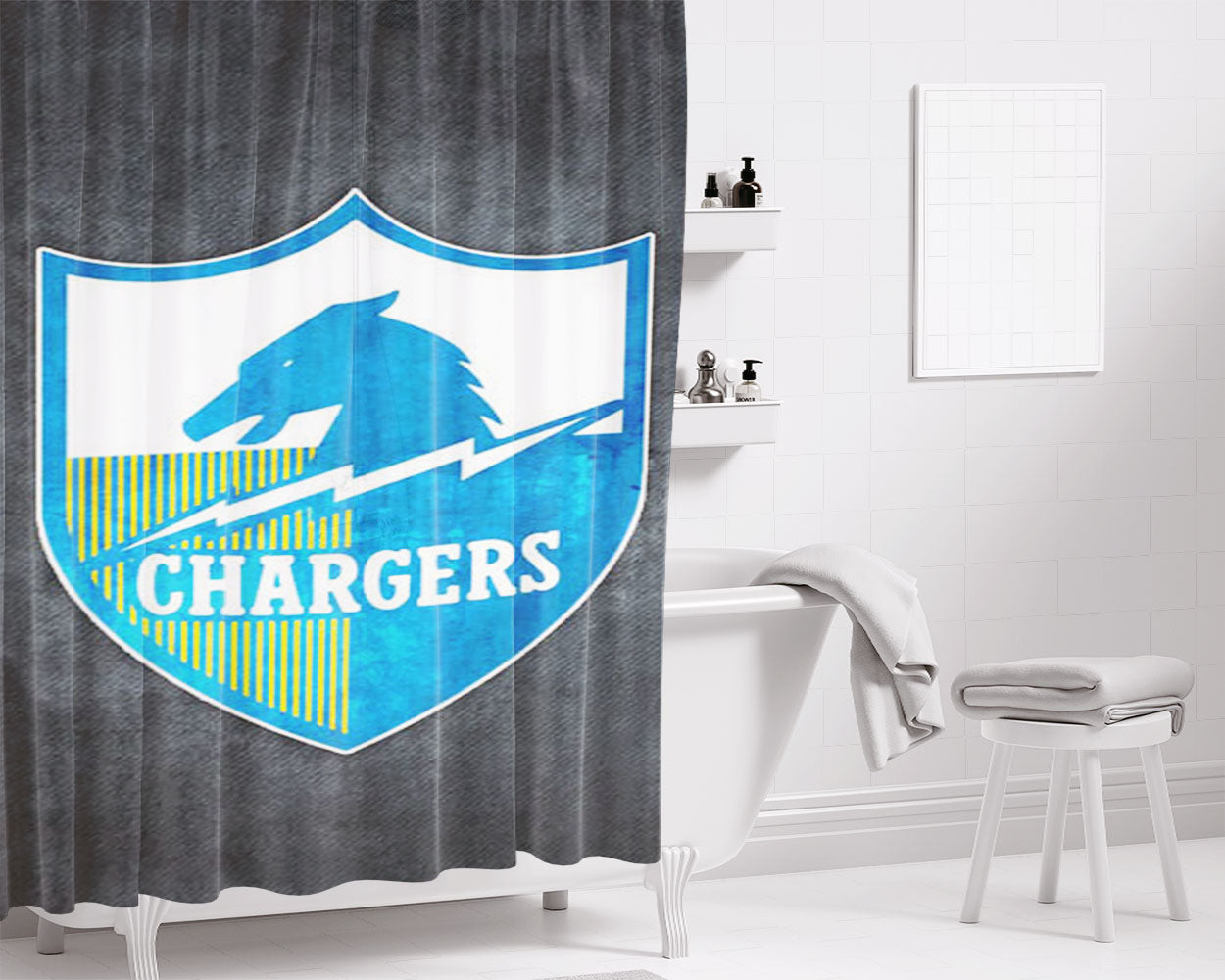 San Diego Chargers Logo Bathroom Shower Curtain Fabric Waterproof | 66 X 72 Inch
