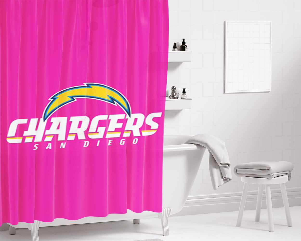 San Diego Chargers Pink Bathroom Shower Curtain Fabric Waterproof | 66 X 72 Inch