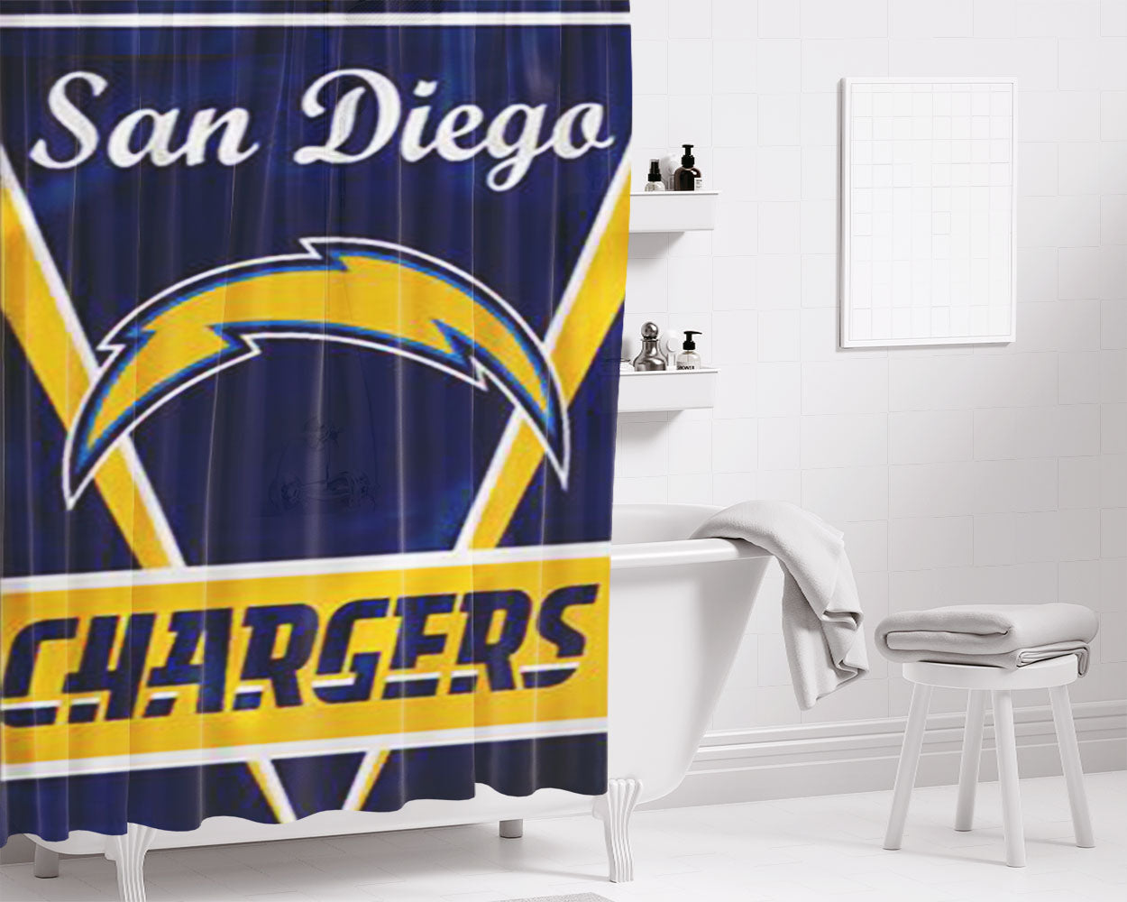 San Diego Chargers Wall Banner Flag Bathroom Shower Curtain Fabric Waterproof | 66 X 72 Inch