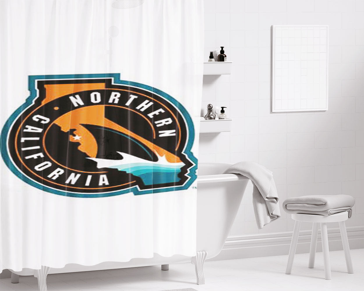 San Jose Sharks Logo Florida Bathroom Shower Curtain Fabric Waterproof | 66 X 72 Inch