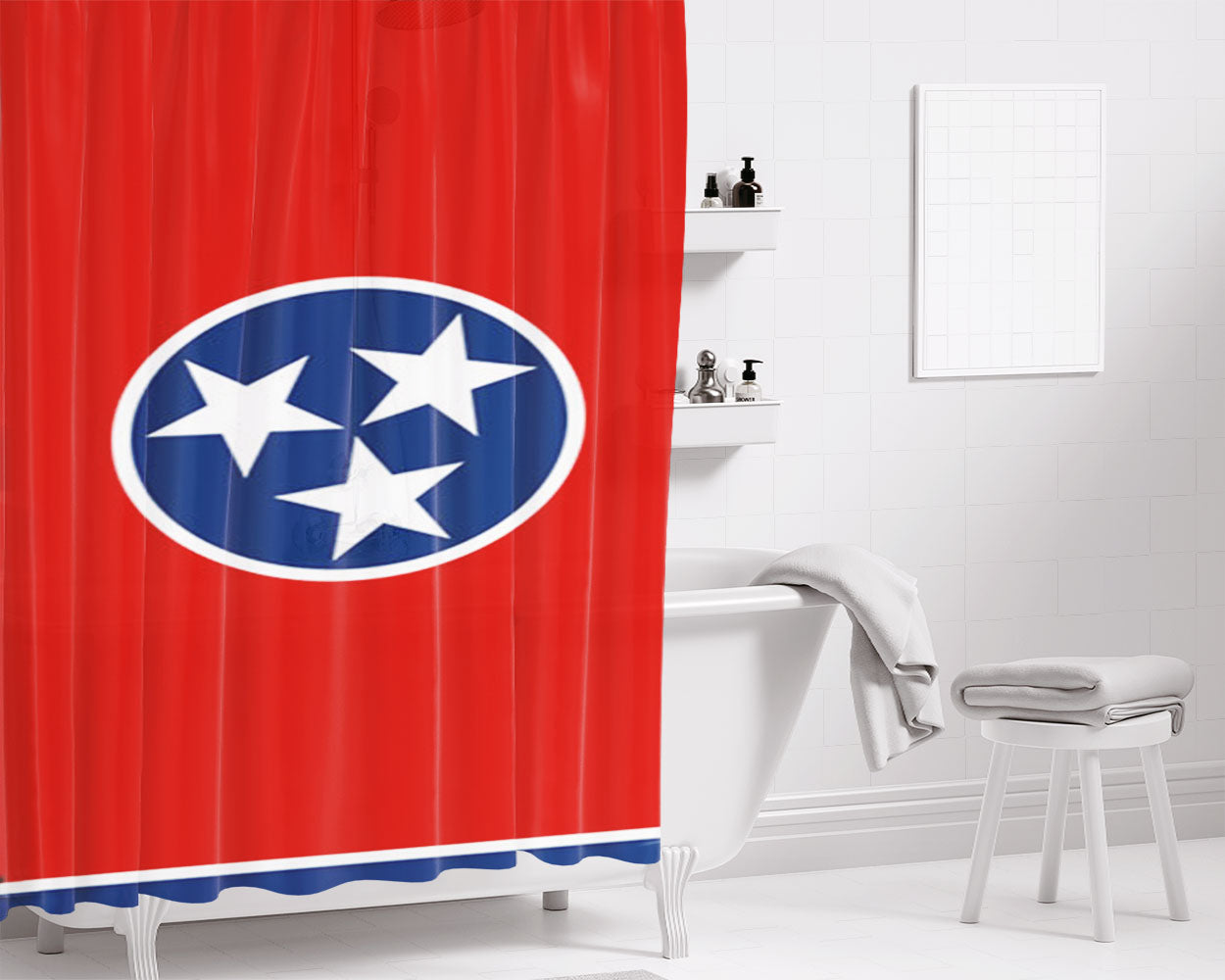 Tennessee Flag Bathroom Shower Curtain Fabric Waterproof | 66 X 72 Inch