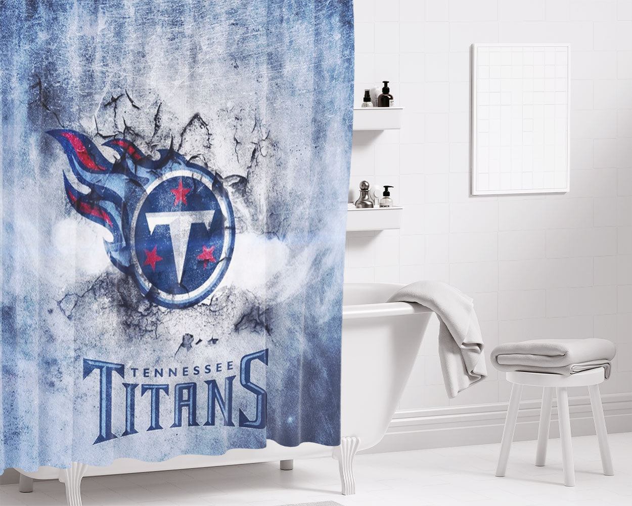 Tennessee Titans Flag Bathroom Shower Curtain Fabric Waterproof | 66 X 72 Inch